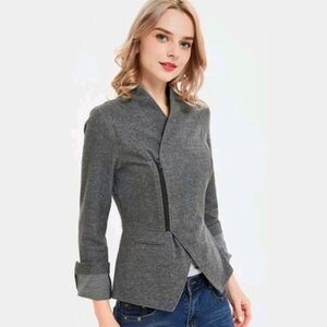 CAbi Rebel Moto Jacket Gray Asymmetrical Zip Blazer Small